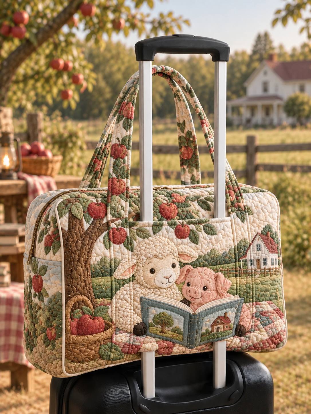 Cute Animals Storybook Quilted Weekender Bag With Trolley Sleeve