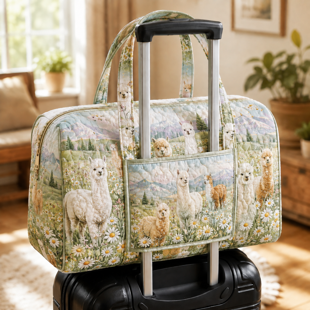 Alpaca Daisy Meadow Quilted Weekender Bag With Trolley Sleeve