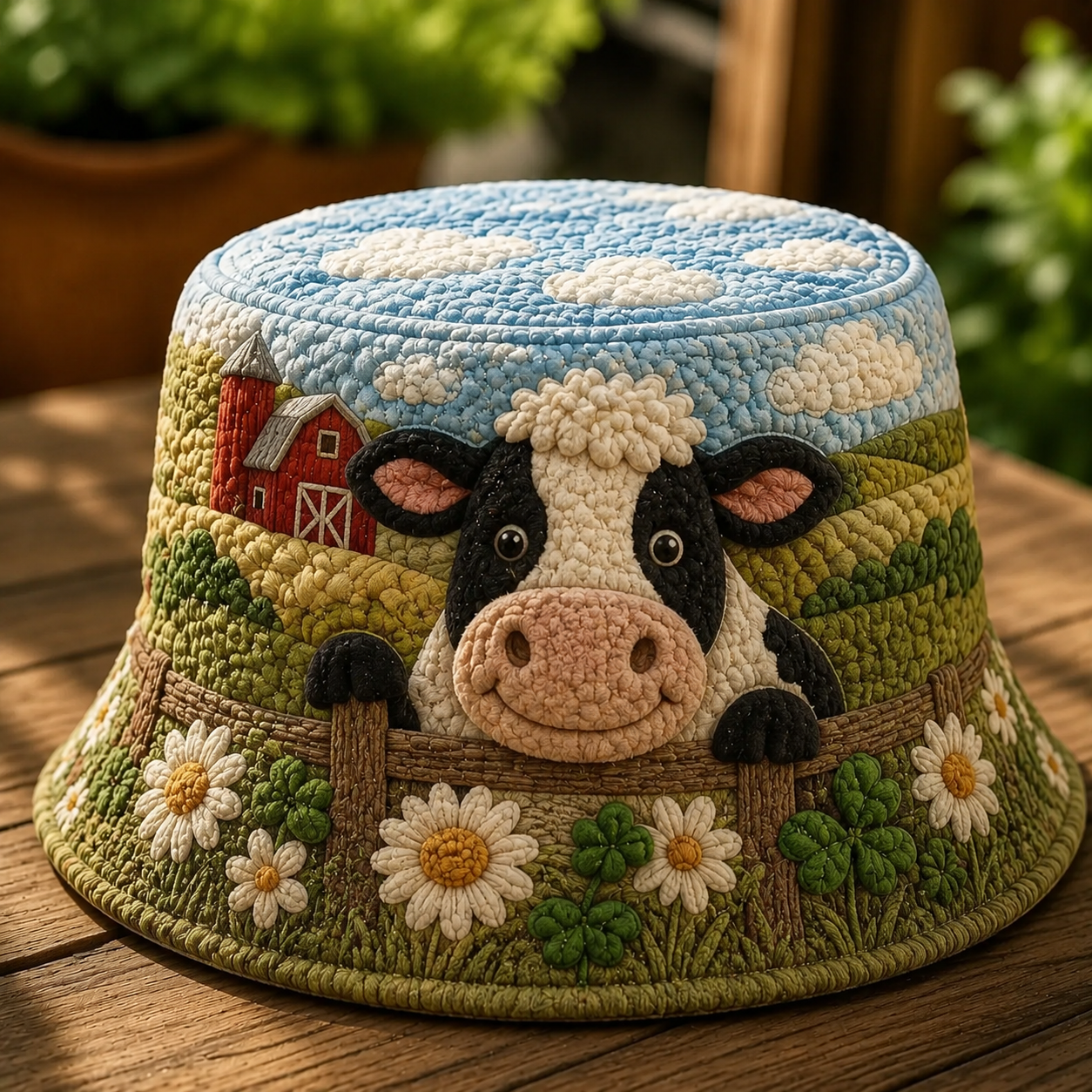 Black Cow Daisy Farm Quilted Fishing Hat