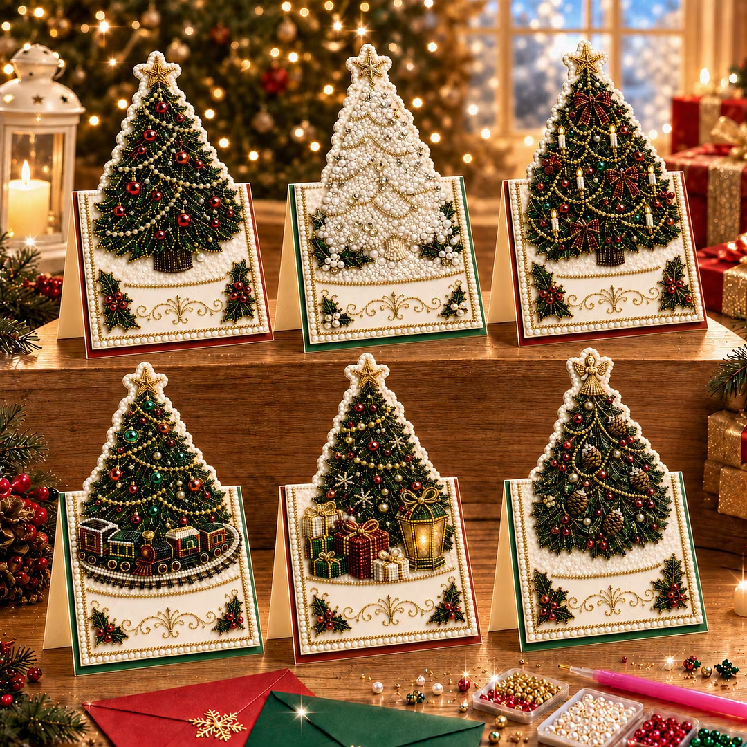 6PCS 3D Pearl Diamond Painting DIY Christmas Cards Kit with Envelopes