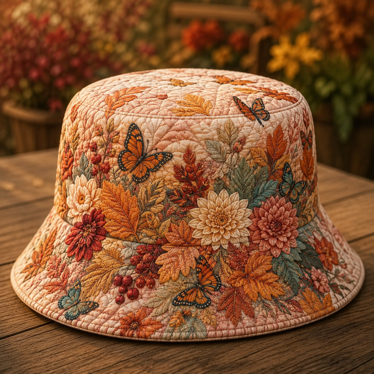 Butterfly Autumn Floral Quilted Fishing Hat
