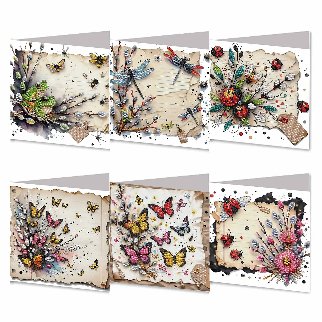 6pcs Diamond Painting Greeting Cards DIY Diamond Art Cards (Insect Butterfly)
