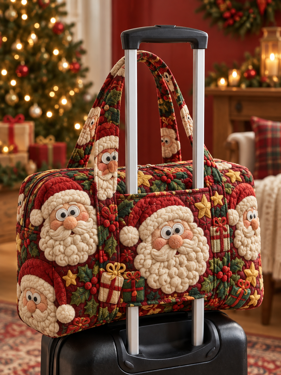 Jolly Santa Claus Holiday Quilted Weekender Bag With Trolley Sleeve