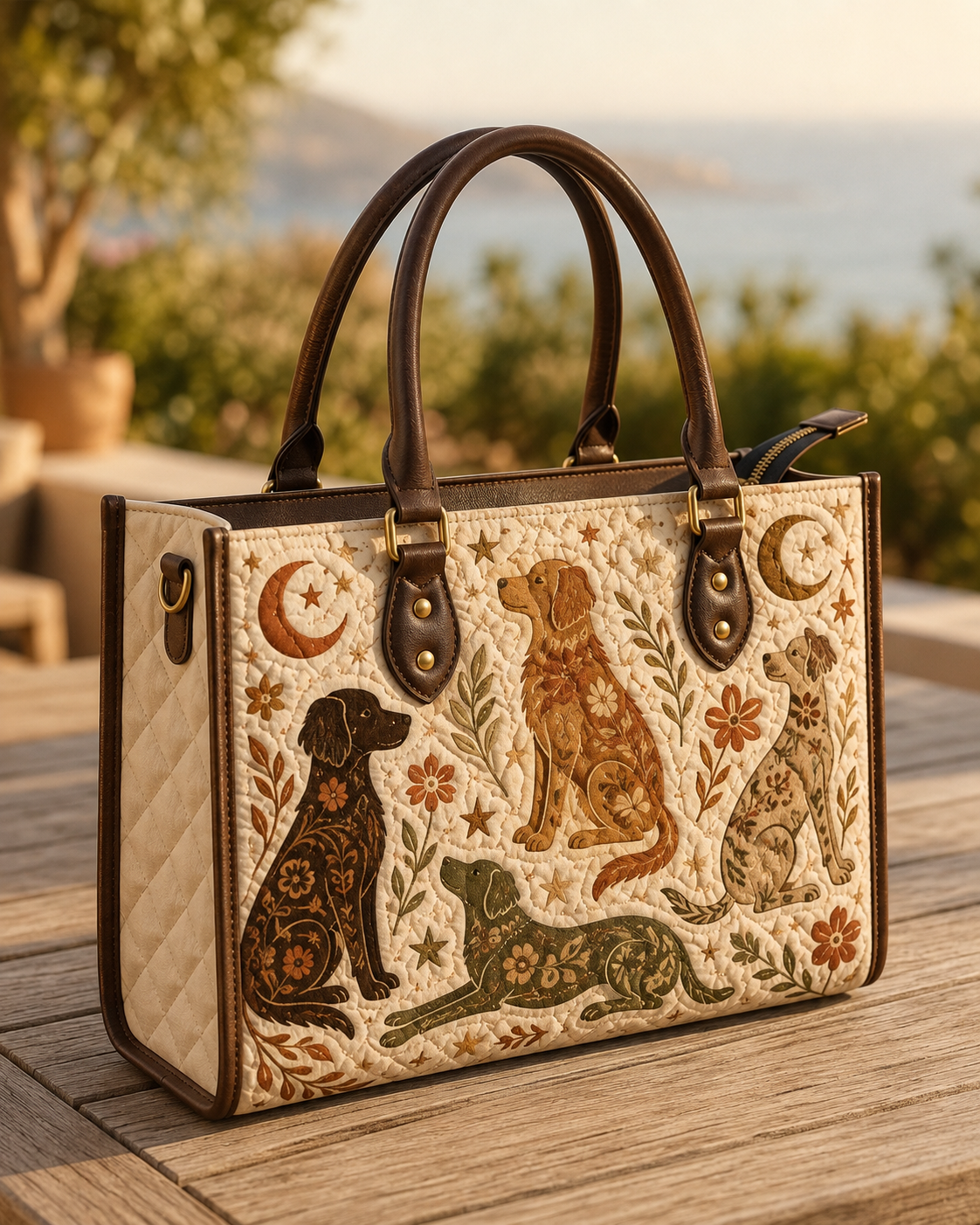 Vintage Woodland Fox & Bear Quilted Leather Strap Bible Handbag