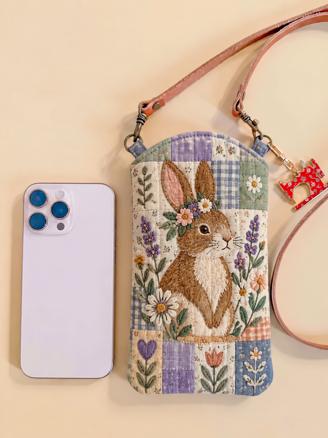 Wildflower Bunny Patchwork Quilted Slim Phone Crossbody Bag