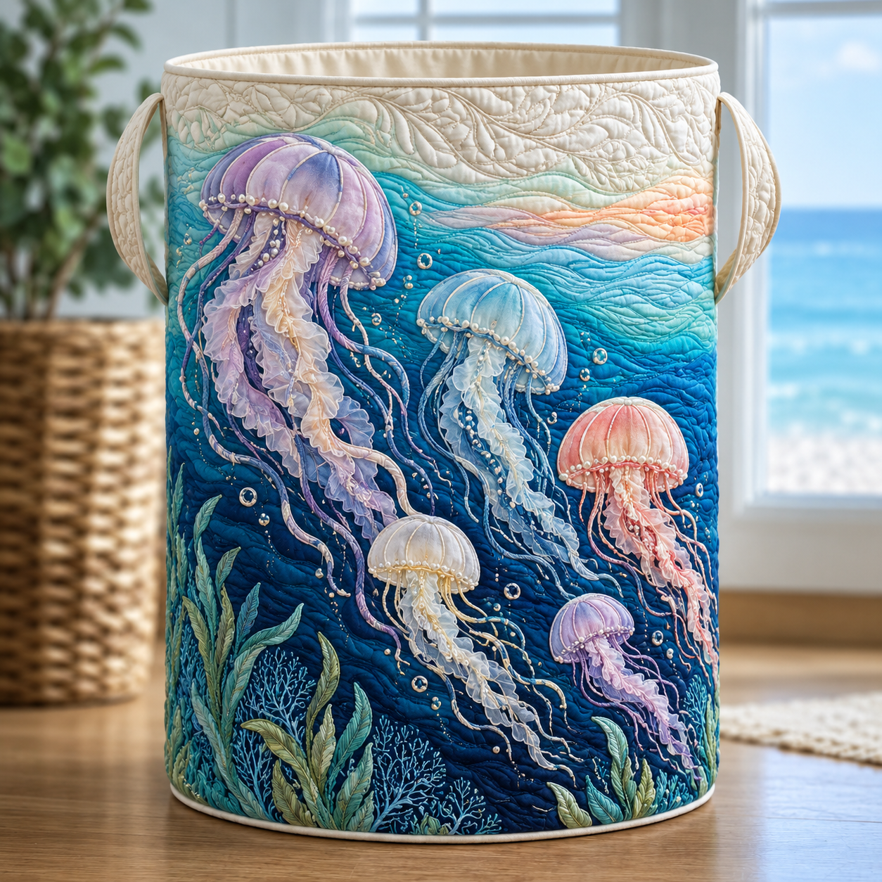 Jellyfish Deep Sea Quilted Laundry Basket