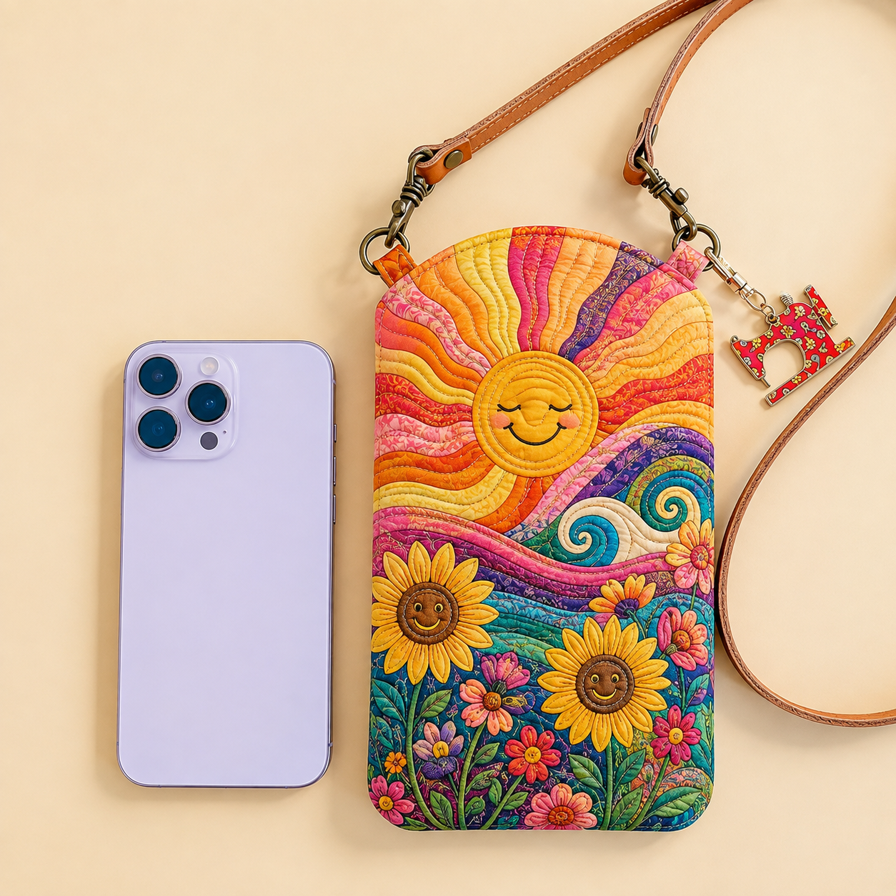 Sunshine & Sunflower Groovy Quilted Slim Phone Crossbody Bag