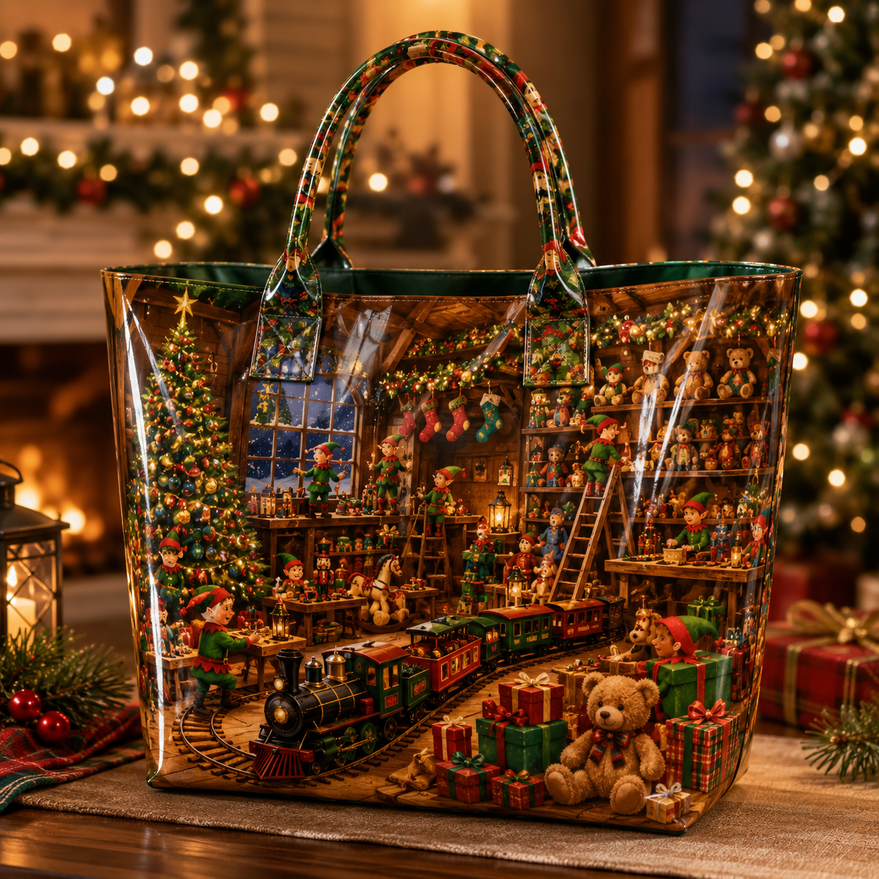 Elf Workshop Toy Train PVC Tote Bag