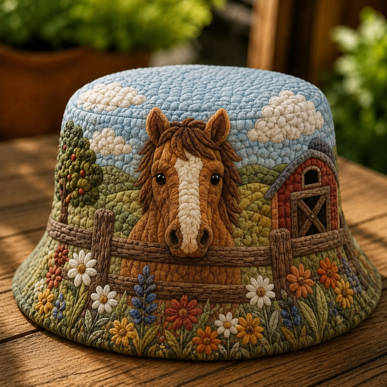 Barn Horse Wildflower Quilted Fishing Hat