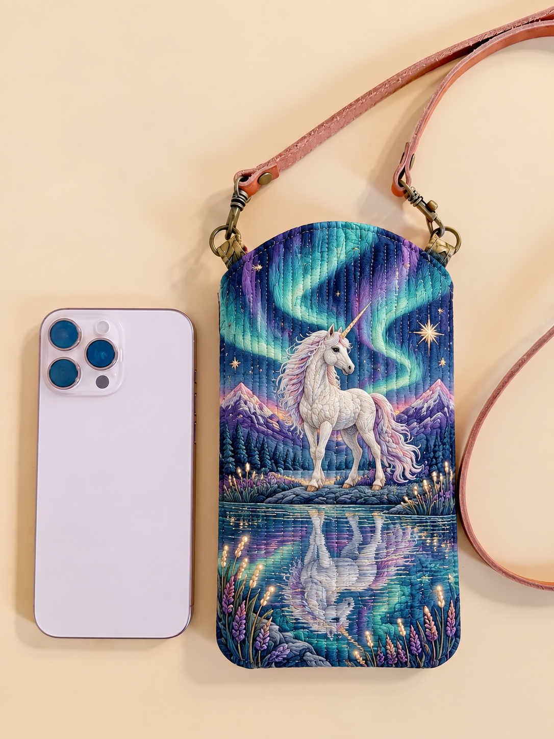 Aurora Lake Unicorn Quilted Slim Phone Crossbody Bag