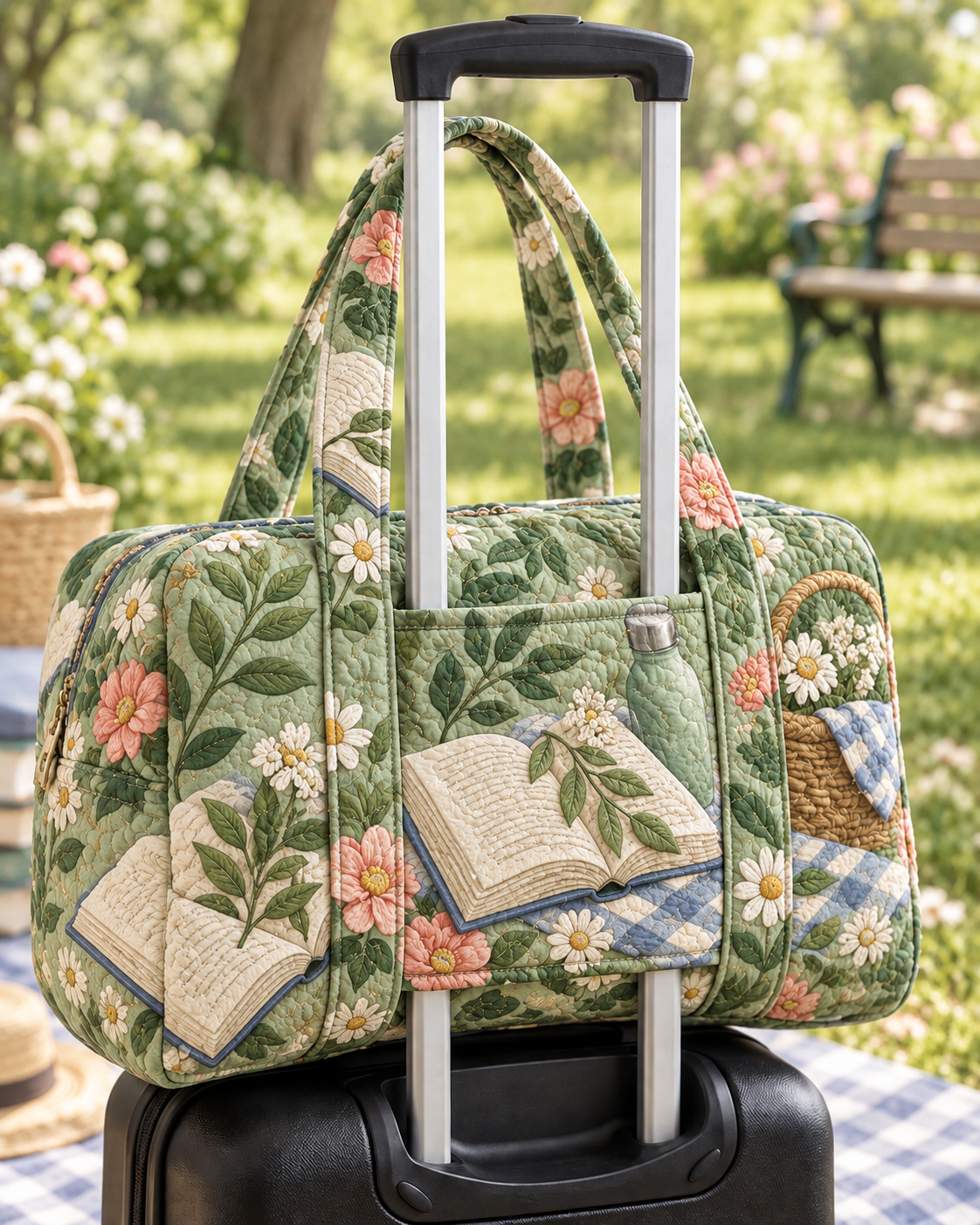 Botanical Reading Retreat Quilted Weekender Bag With Trolley Sleeve