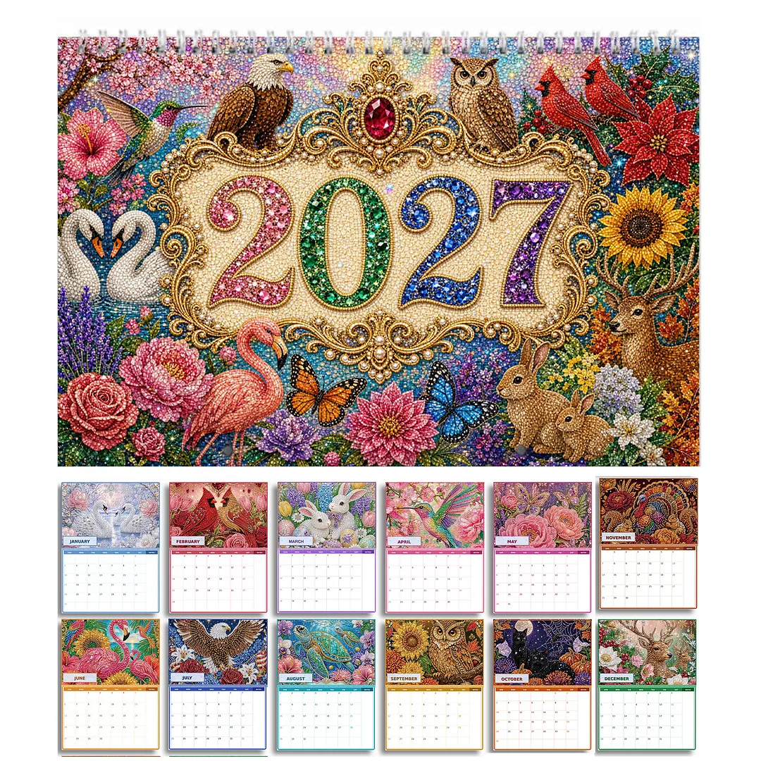 DIY 2027 Animal Diamond Painting Paper Calendar