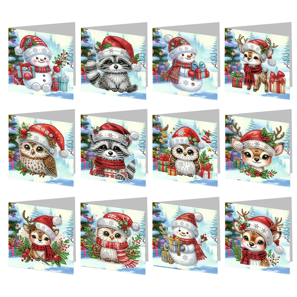 DIY 12Pcs Christmas-Diamond Painting Greeting Card
