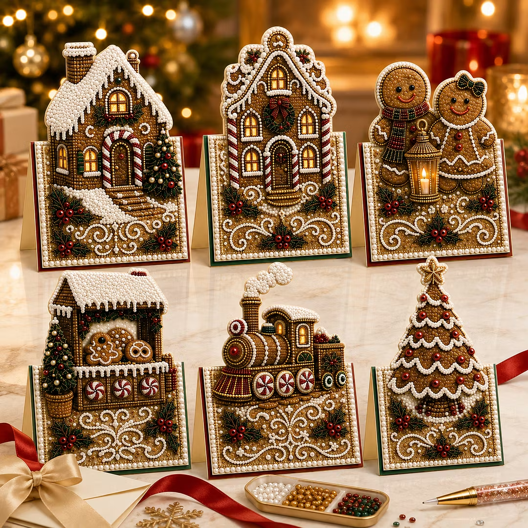 6PCS 3D Pearl Diamond Painting DIY Christmas Cards Kit with Envelopes