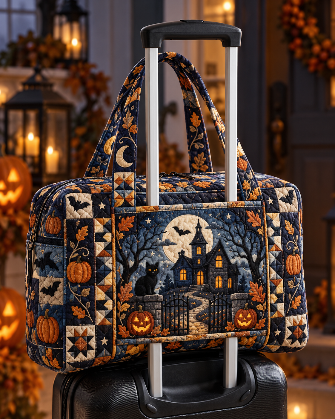 Haunted House Night Patchwork Quilted Weekender Bag With Trolley Sleeve