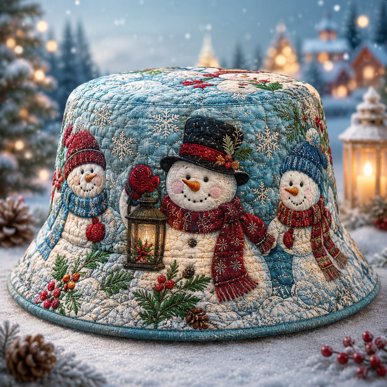 Snowman Winter Wonderland Quilted Fishing Hat