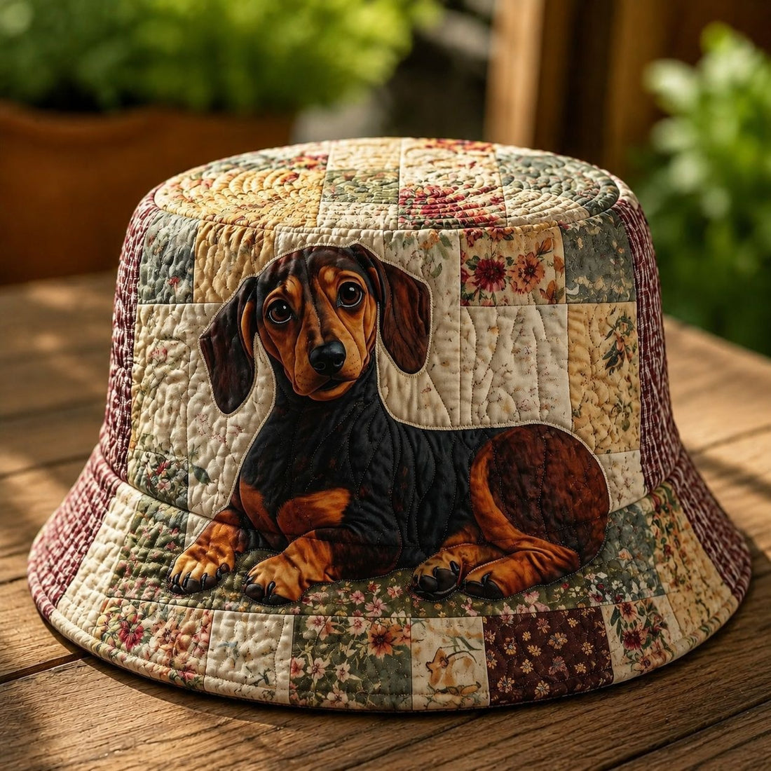 Vintage Patchwork Dachshund Quilted Fishing Hat