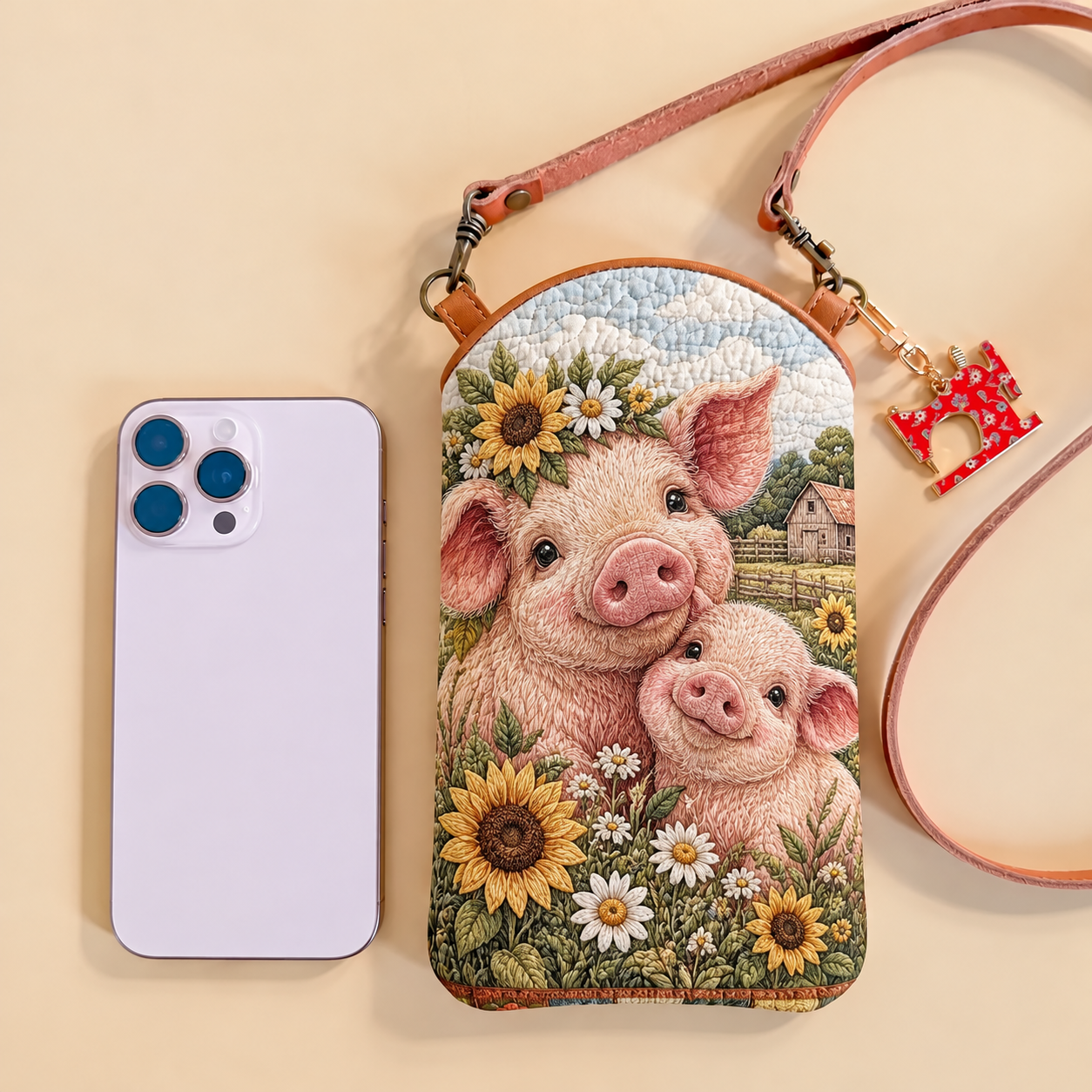 Sunflower Farm Piglet Quilted Slim Phone Crossbody Bag