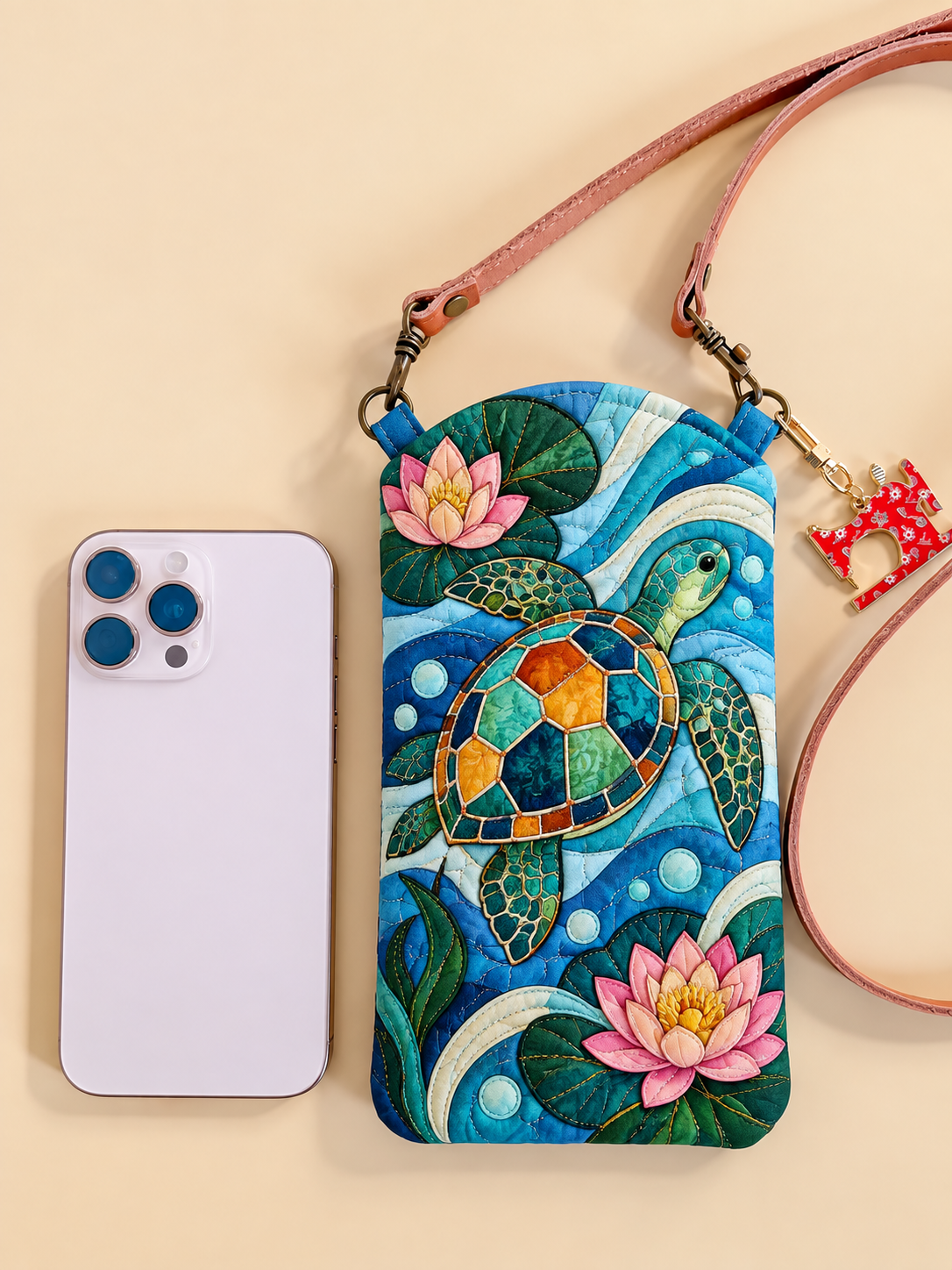 Lotus Pond Sea Turtle Quilted Slim Phone Crossbody Bag