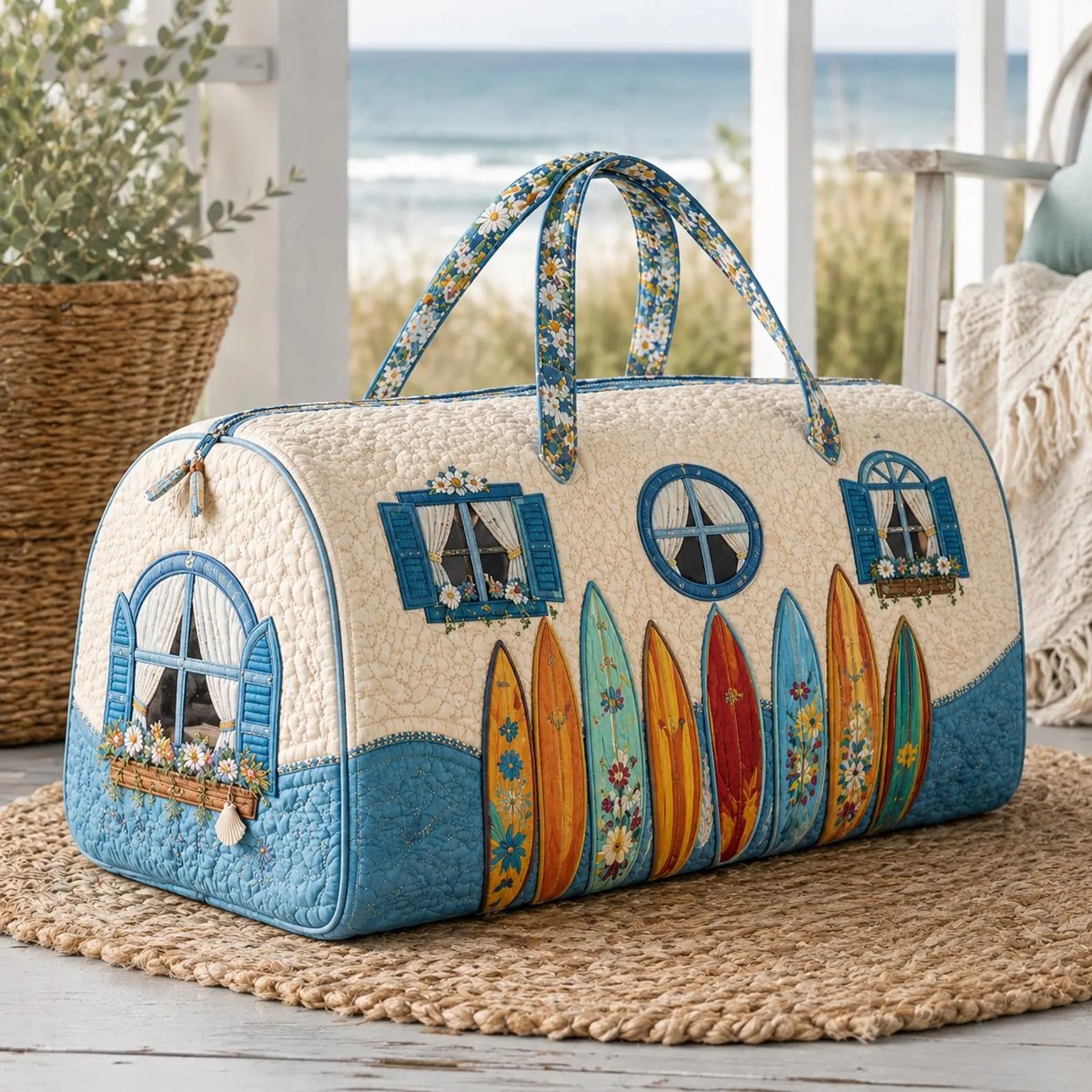 Coastal Surf Cottage Quilted Duffle Bag