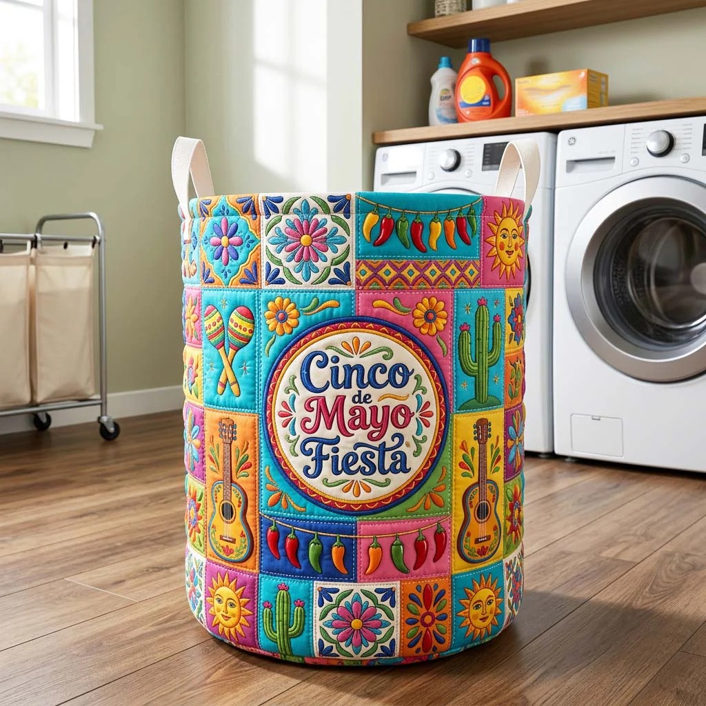 Cinco De Mayo Boho Quilted Laundry Basket