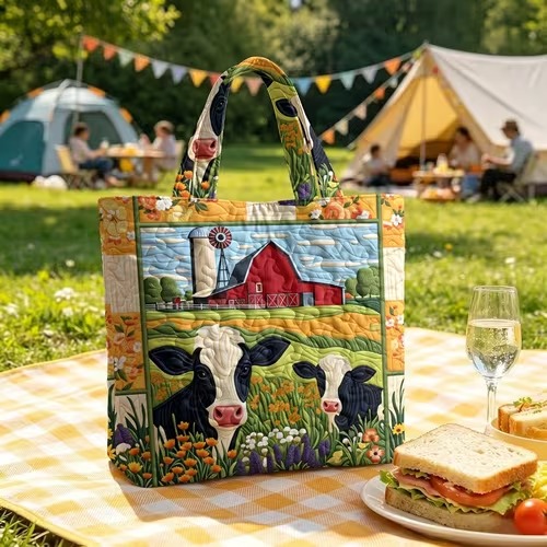 Farm Cow Quilted Tote Bag