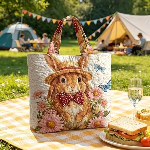 Spring Bunny Quilted Tote Bag