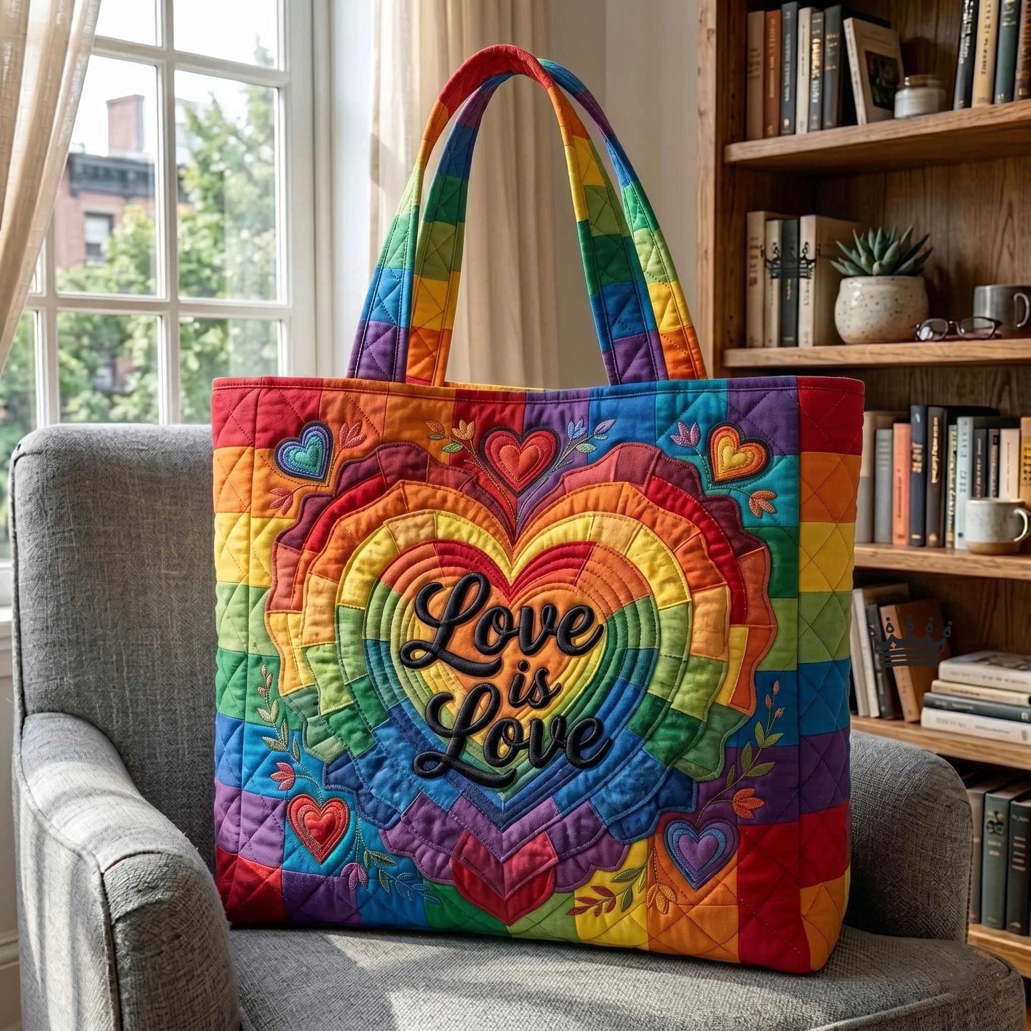 Love Is Love Rainbow Heart Quilted Tote Bag