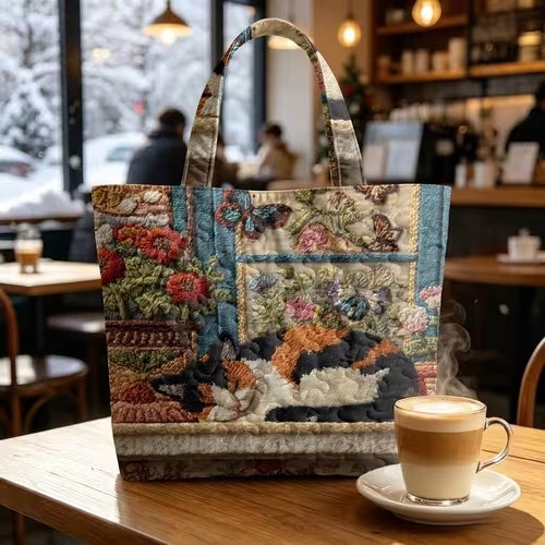 Garden Cat Quilted Tote Bag