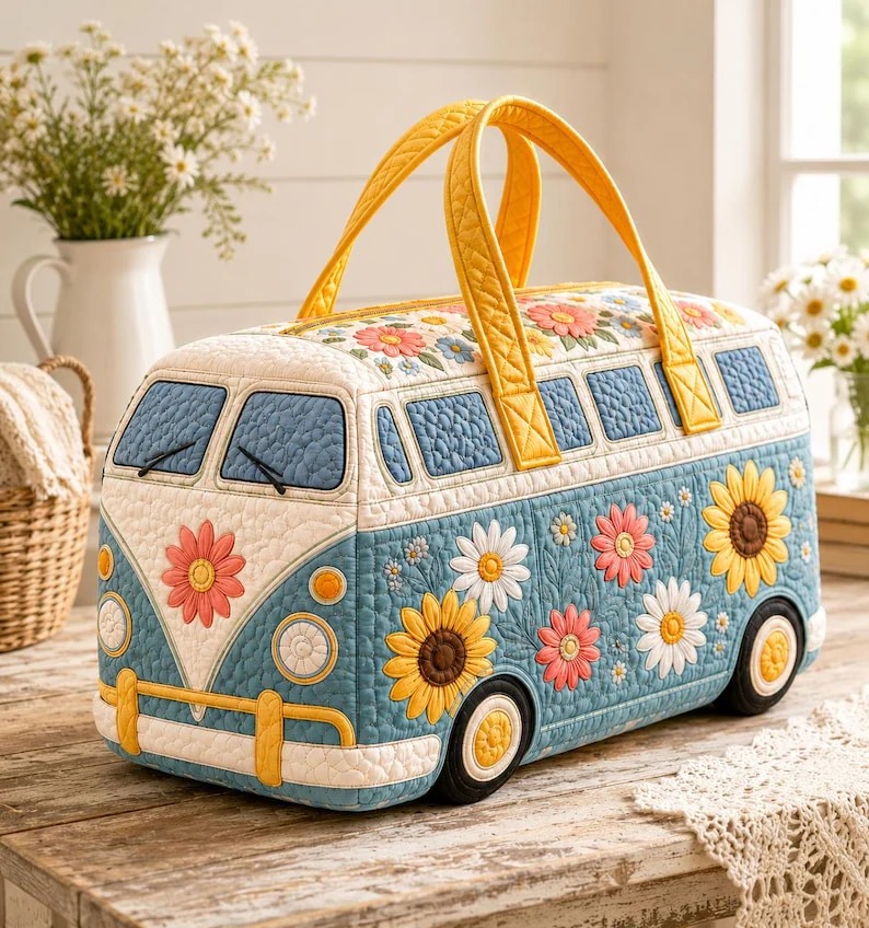 Retro Bus Personalized Quilted Duffle Bag