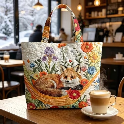 Sleeping Fox Quilted Tote Bag