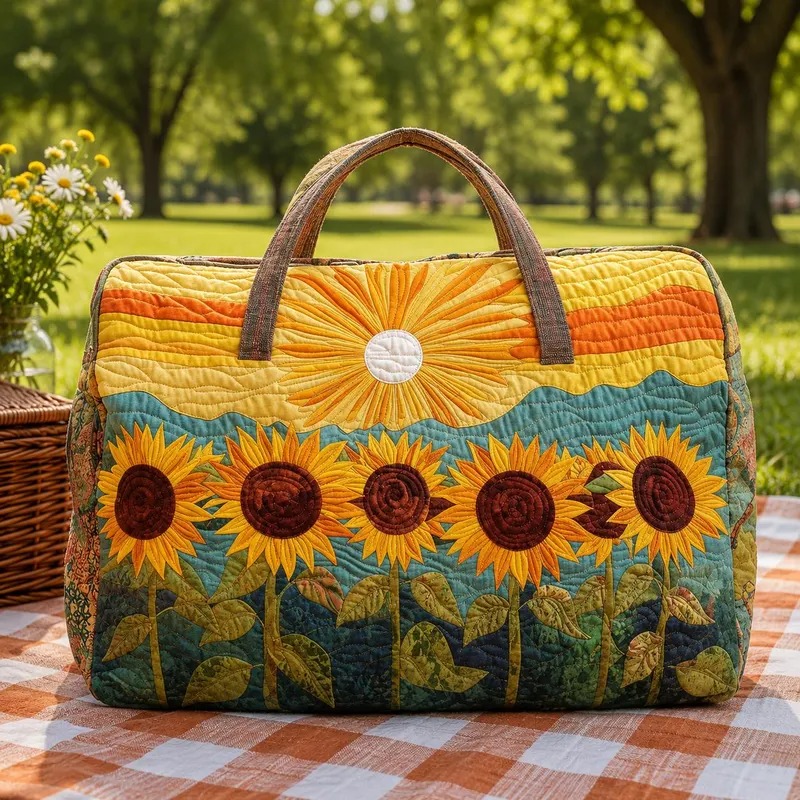Sunflower Sunrise Quilted Duffle Bag