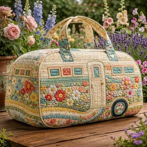 Blooming Garden Camper Quilted Duffle Bag