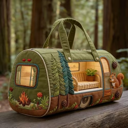Vintage Camping Trailer Quilted Duffle Bag