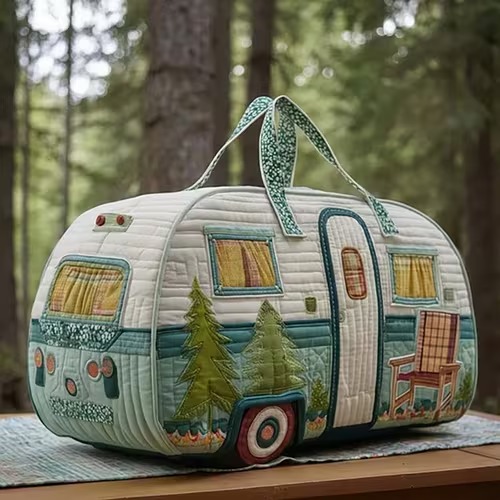 Vintage Camping Trailer Quilted Duffle Bag