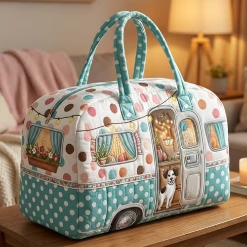 Polka Dot Pet Camper Quilted Duffle Bag
