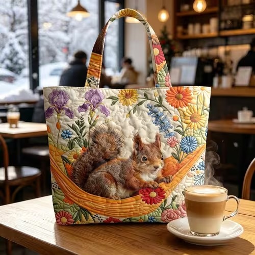 Woodland Squirrel Quilted Tote Bag