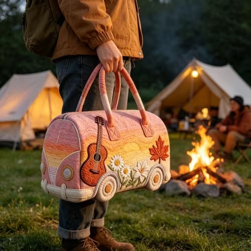 Bicycle Picnic Camper Quilted Duffle Bag