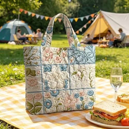 Vintage Patchwork Floral Quilted Tote Bag