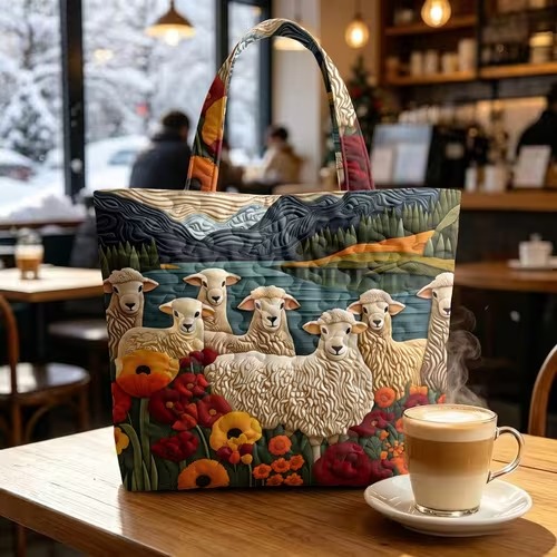 Sheep Meadow Quilted Tote Bag