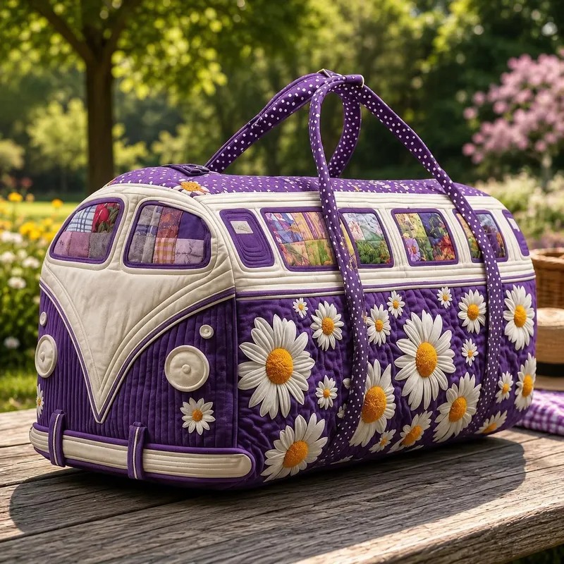 Lavender Daisy Quilted Duffle Bag