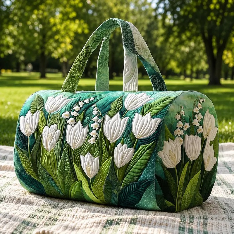 White Tulip Garden Quilted Duffle Bag