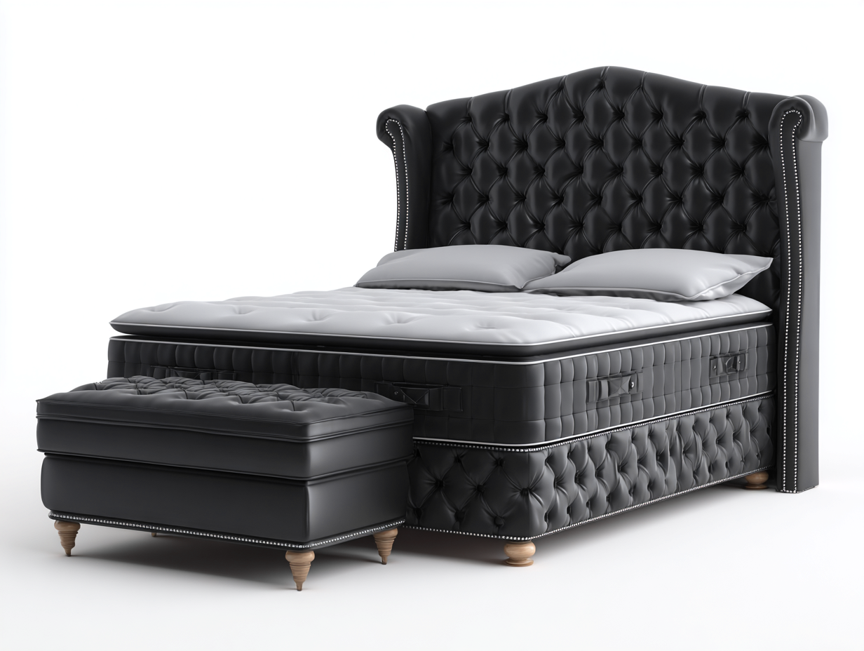 Camas dobles tapizadas 200x160x140 cm - negro - diseño clásico-Luxegohub