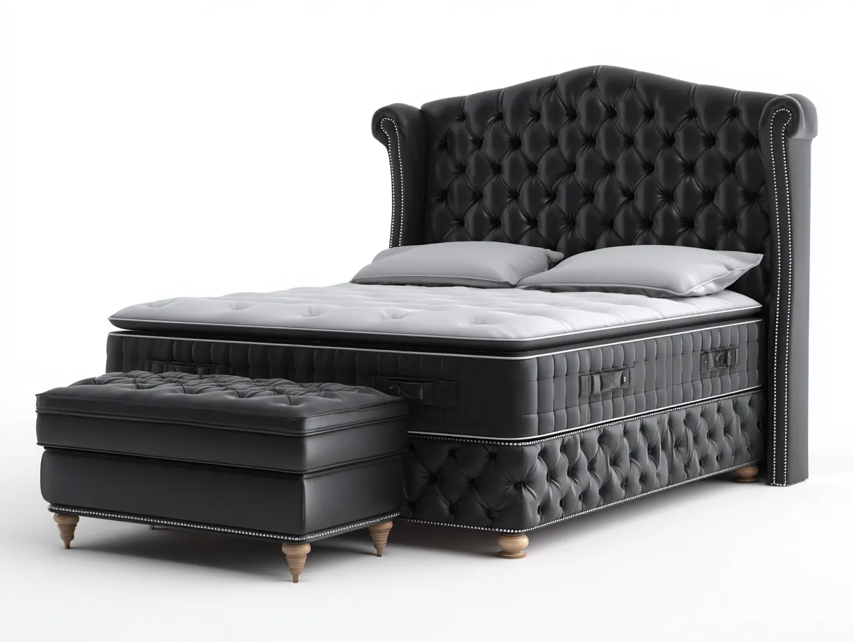 Camas dobles tapizadas 200x160x140 cm - negro - diseño clásico-Luxegohub