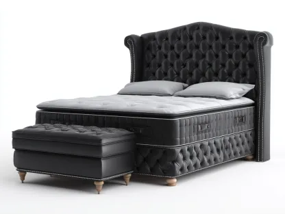 Camas dobles tapizadas 200x160x140 cm - negro - diseño clásico-Luxegohub