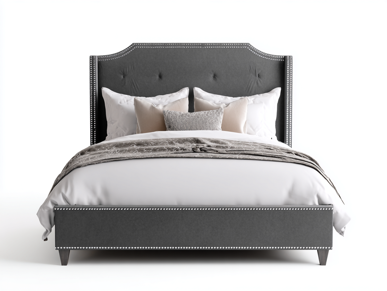 Cama doble tapizada con cabecero acolchado 215x170x125 cm - gris oscuro - estilo elegante-Luxegohub