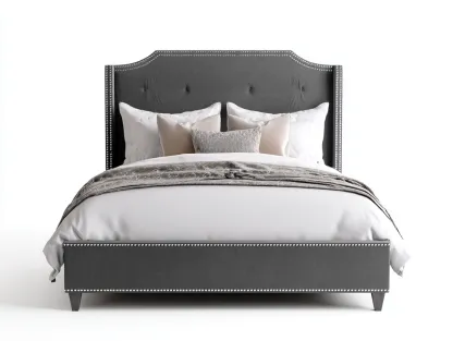 Cama doble tapizada con cabecero acolchado 215x170x125 cm - gris oscuro - estilo elegante-Luxegohub