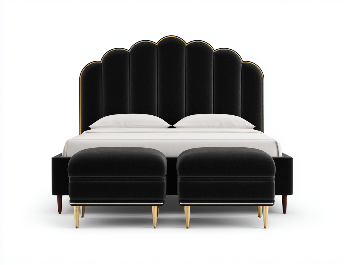 Camas dobles cama doble tapizada 200x160x120 cm - negro - estilo elegante-Luxegohub