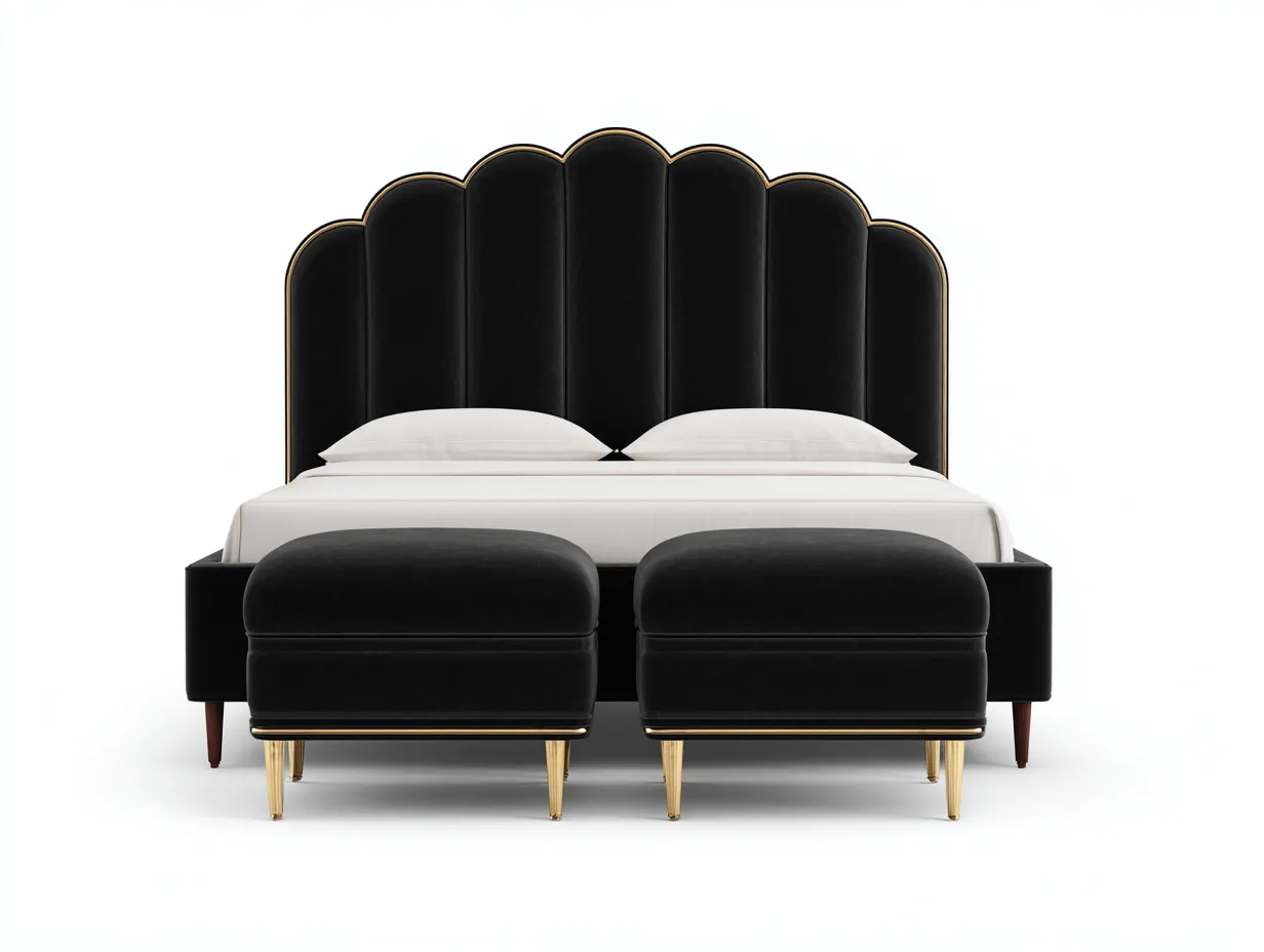 Camas dobles cama doble tapizada 200x160x120 cm - negro - estilo elegante-Luxegohub