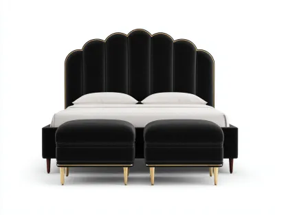 Camas dobles cama doble tapizada 200x160x120 cm - negro - estilo elegante-Luxegohub